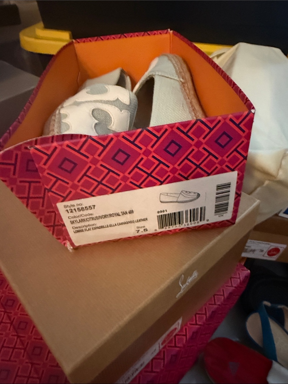 Tory Burch Ivory Canvas Espadrille Flats with Tan Jute Sole